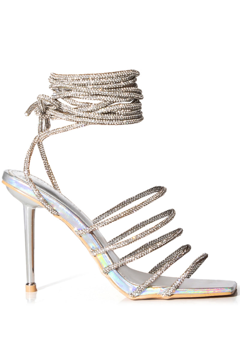AZALEA WANG STATION SEXY TIE UP STILETTO SANDAL IN SILVER