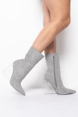 AZALEA WANG STEPPIN ON GLASS WEDGE BOOTIE IN GREY