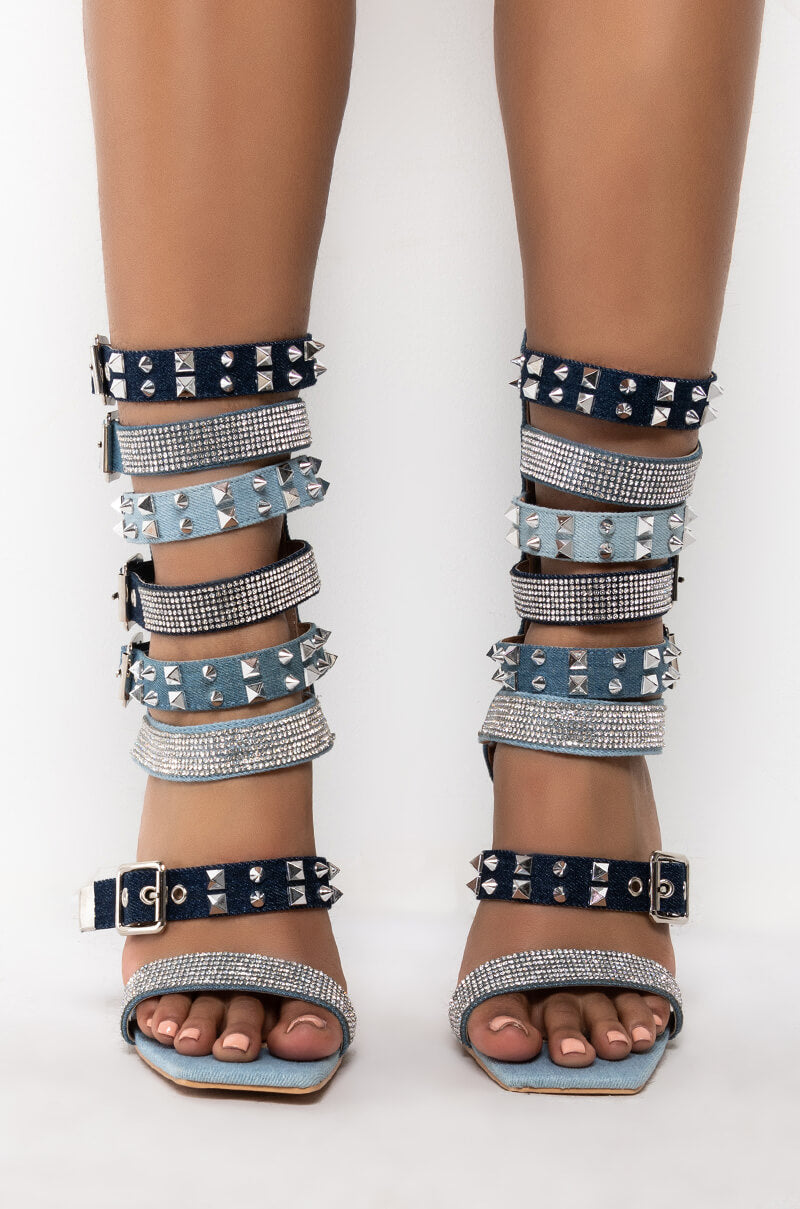 AZALEA WANG SWEET THEN SOUR STILETTO SANDAL IN DENIM