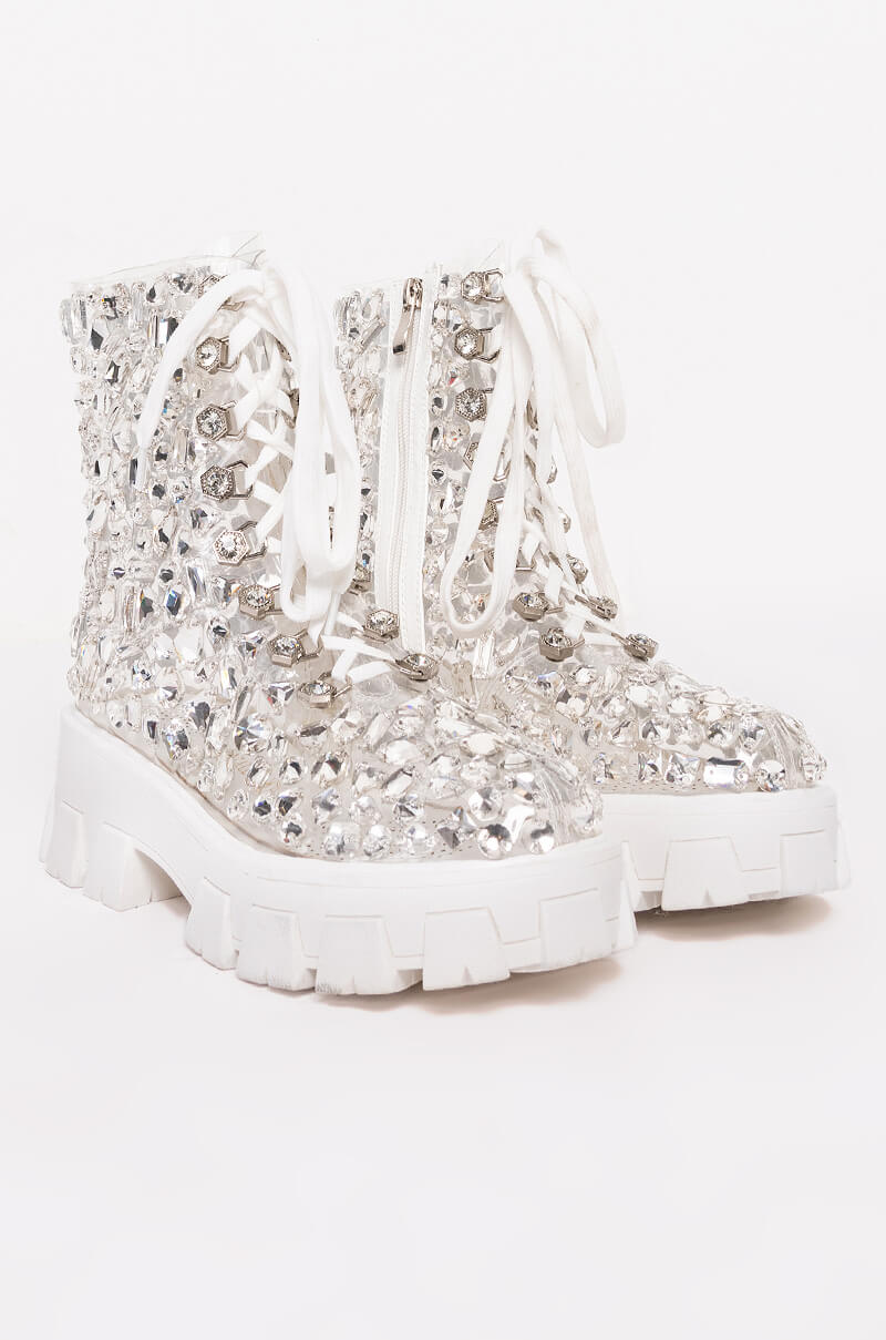 AZALEA WANG THIN ICE FLATFORM BOOTIE IN GLASS
