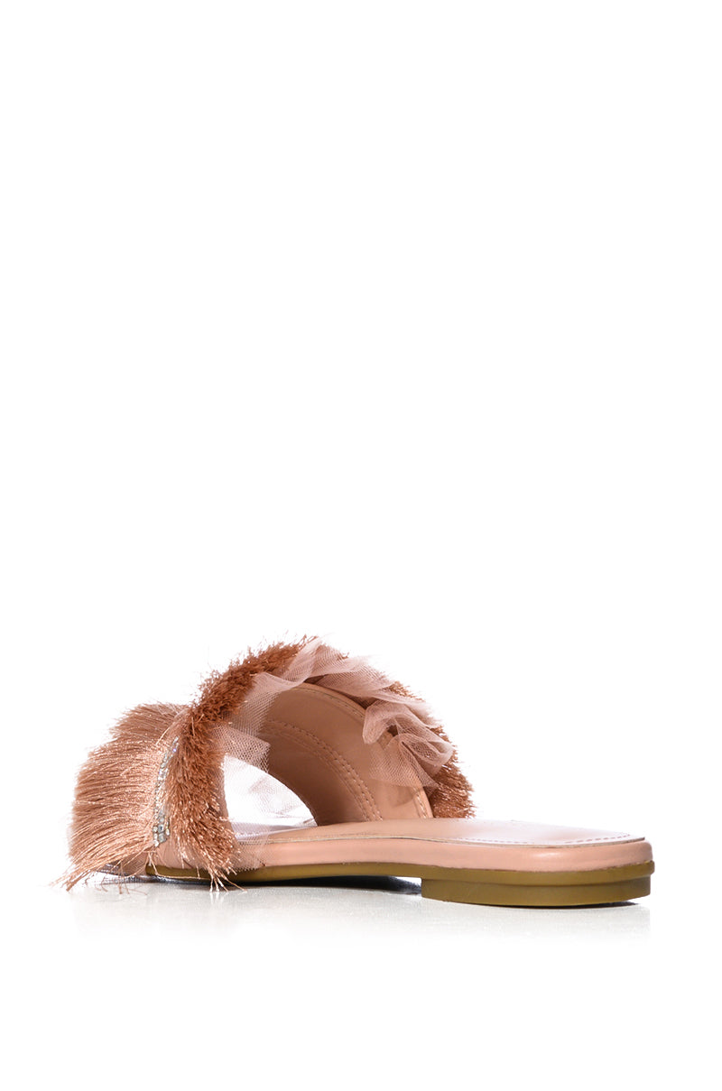 AZALEA WANG TILLE EMBELLISHED FLAT IN NUDE