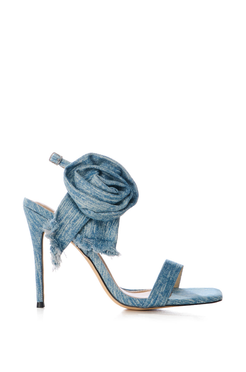 AZALEA WANG TOSHI DENIM FLOWER DETAIL SANDAL