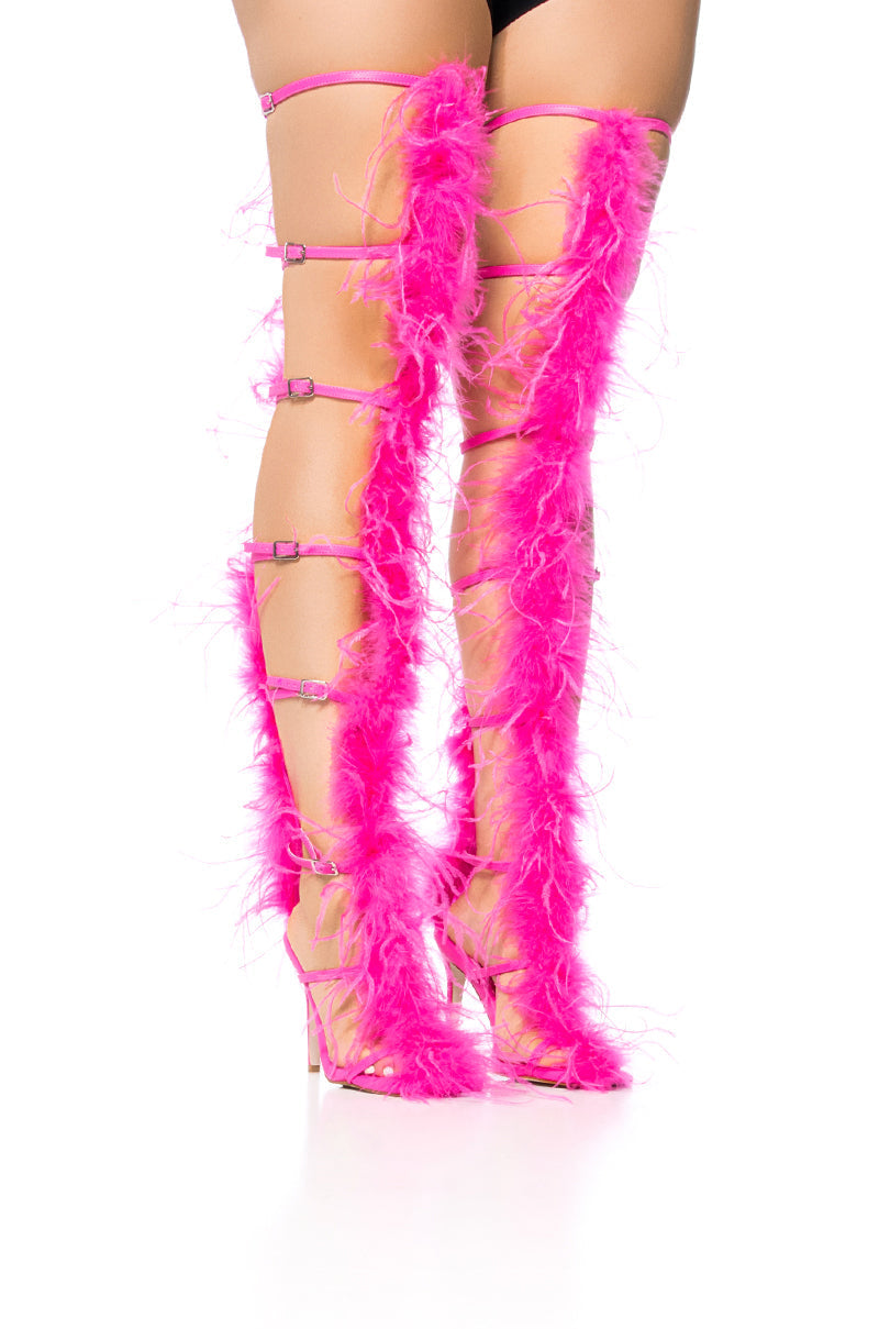 AZALEA WANG TRINITY FUCHSIA STRAPPY FEATHER SANDAL