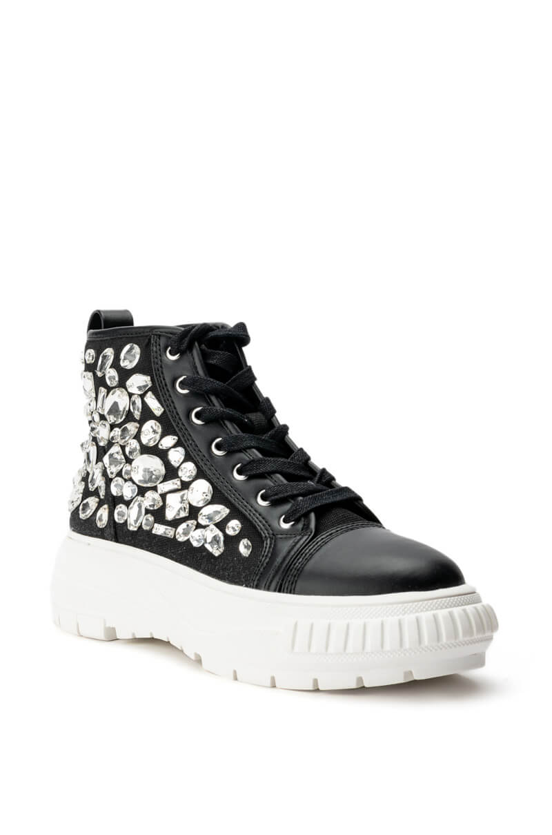 AZALEA WANG WAVERING GLASS FLAT SNEAKER IN BLACK