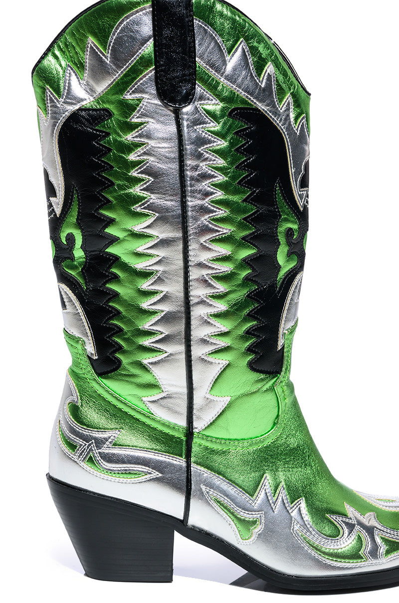 AZALEA WANG WAY METALLIC BOOT IN GREEN