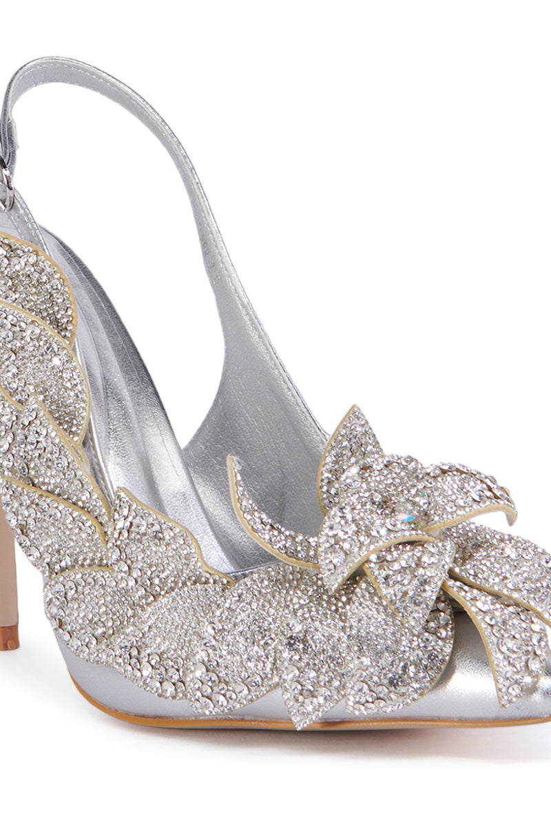 AZALEA WANG WEATHERLY SILVER FLOWER EMBELLISHED PUMP