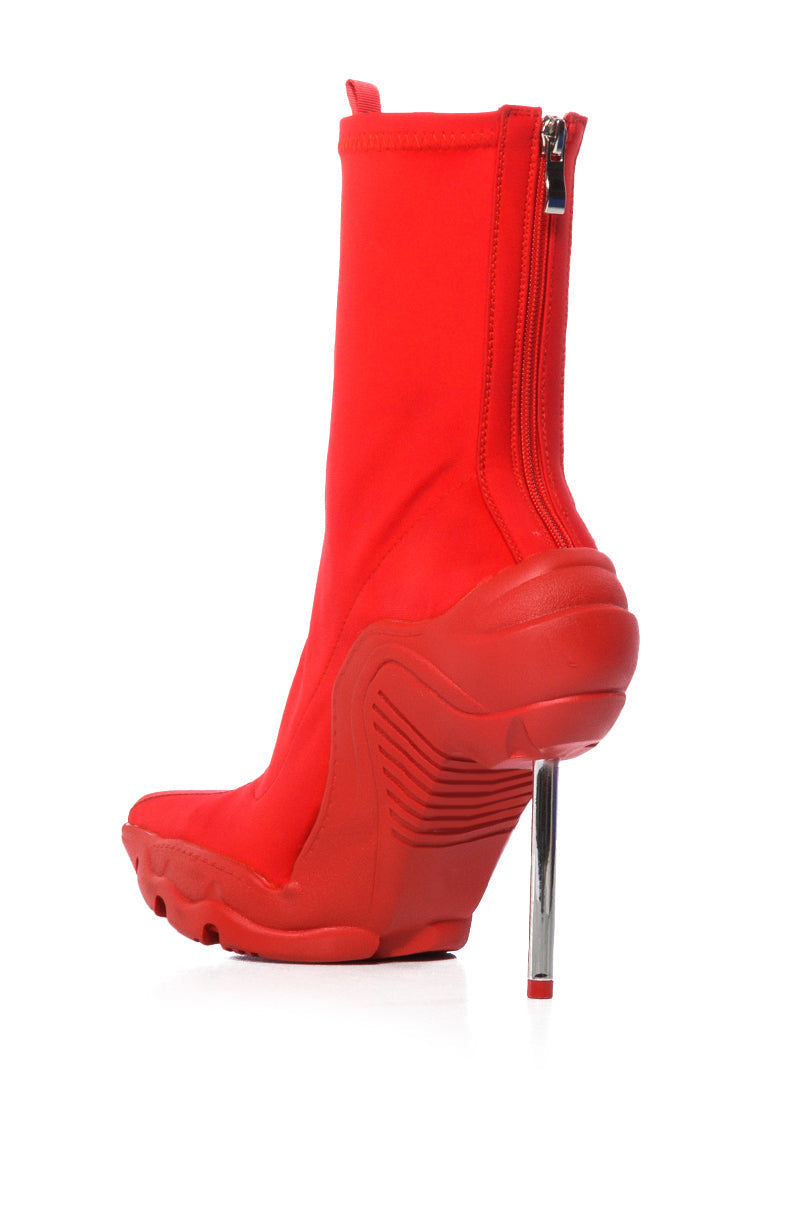 AZALEA WANG WILBER BOOTIE WITH STRETCH NEOPRENE IN RED