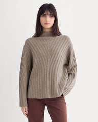 Funnel-Neck Sweater in Wool Cashmere | Light Heathered Taupe