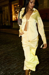 BELLISSIMA SATIN FINISH COLLARED BLOUSE IN YELLOW
