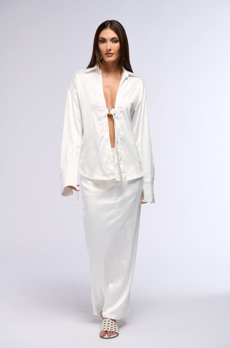 BELLISSIMA SATIN FINISH MAXI SKIRT IN WHITE