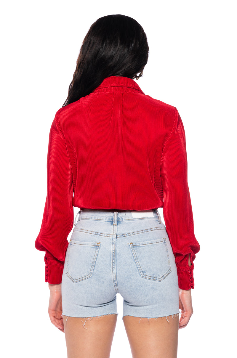 BETTER BELIEVE IT PLEATED TIE FRONT BODYSUIT