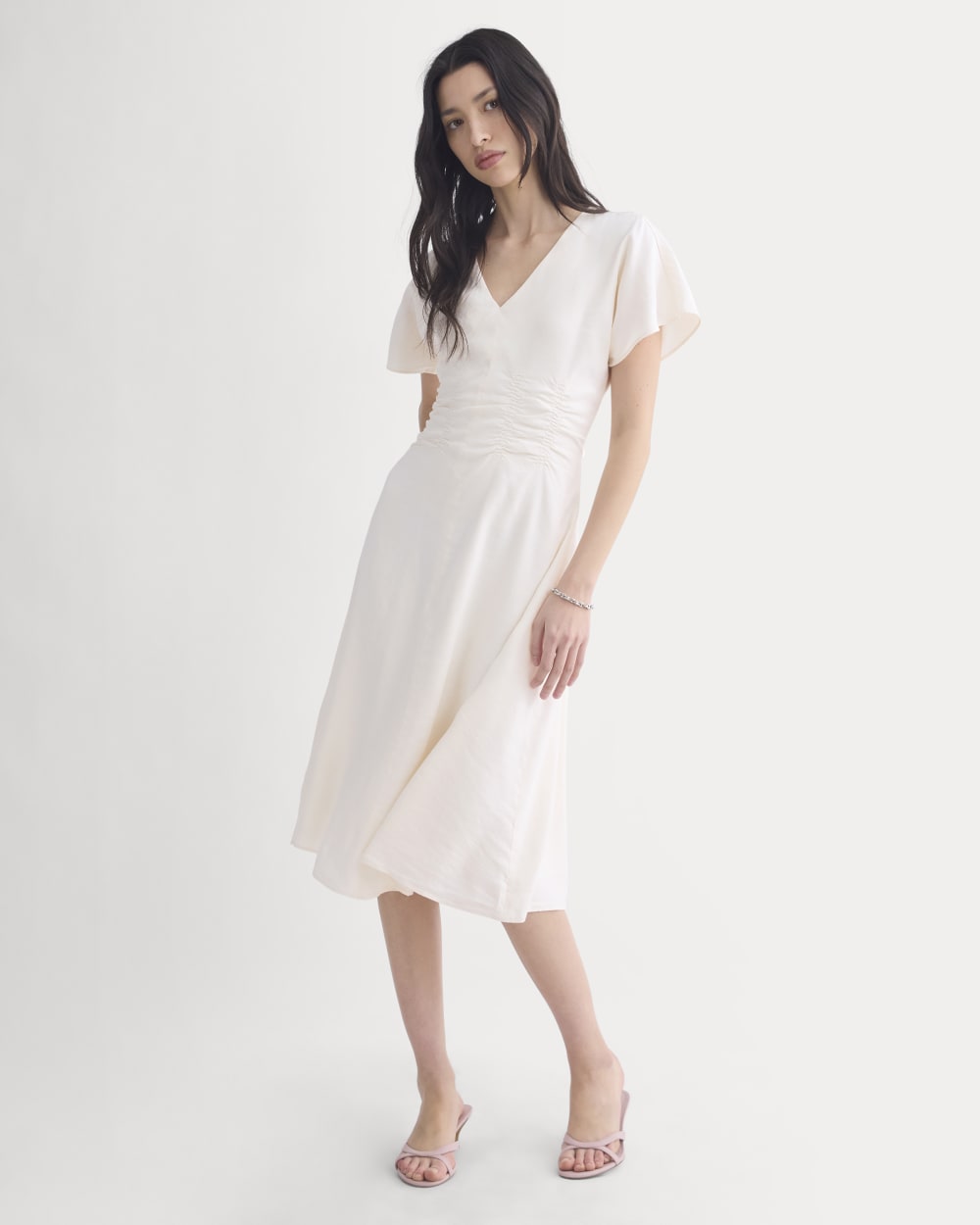 Cinched Dress in Stretch Linen | Bone