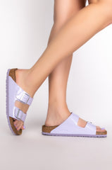 BIRKENSTOCK ARIZONA PATENT PURPLE FOG BIRKO-FLOR SANDAL