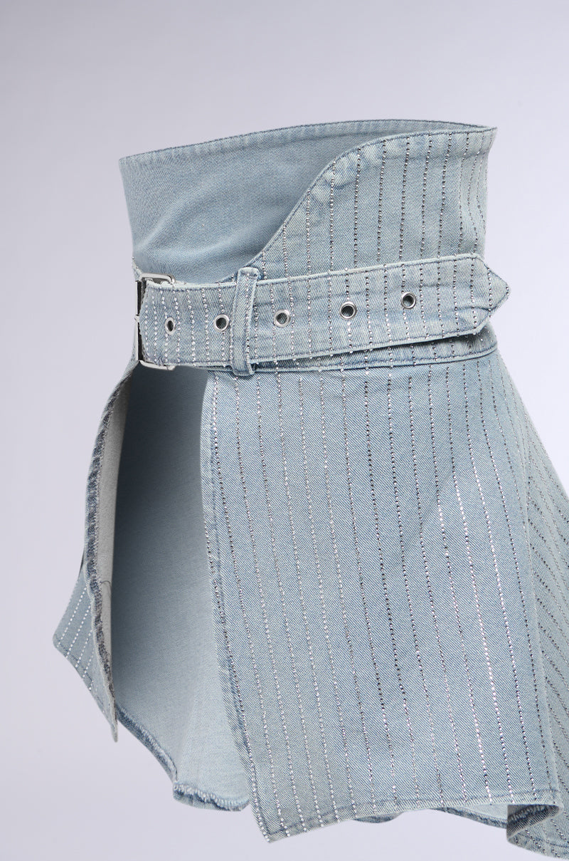 BLING IS BETTER MINI DENIM BELT SKIRT