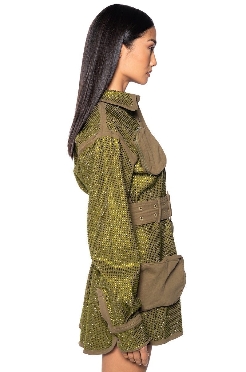 BLINGED OUT CARGO MINI DRESS