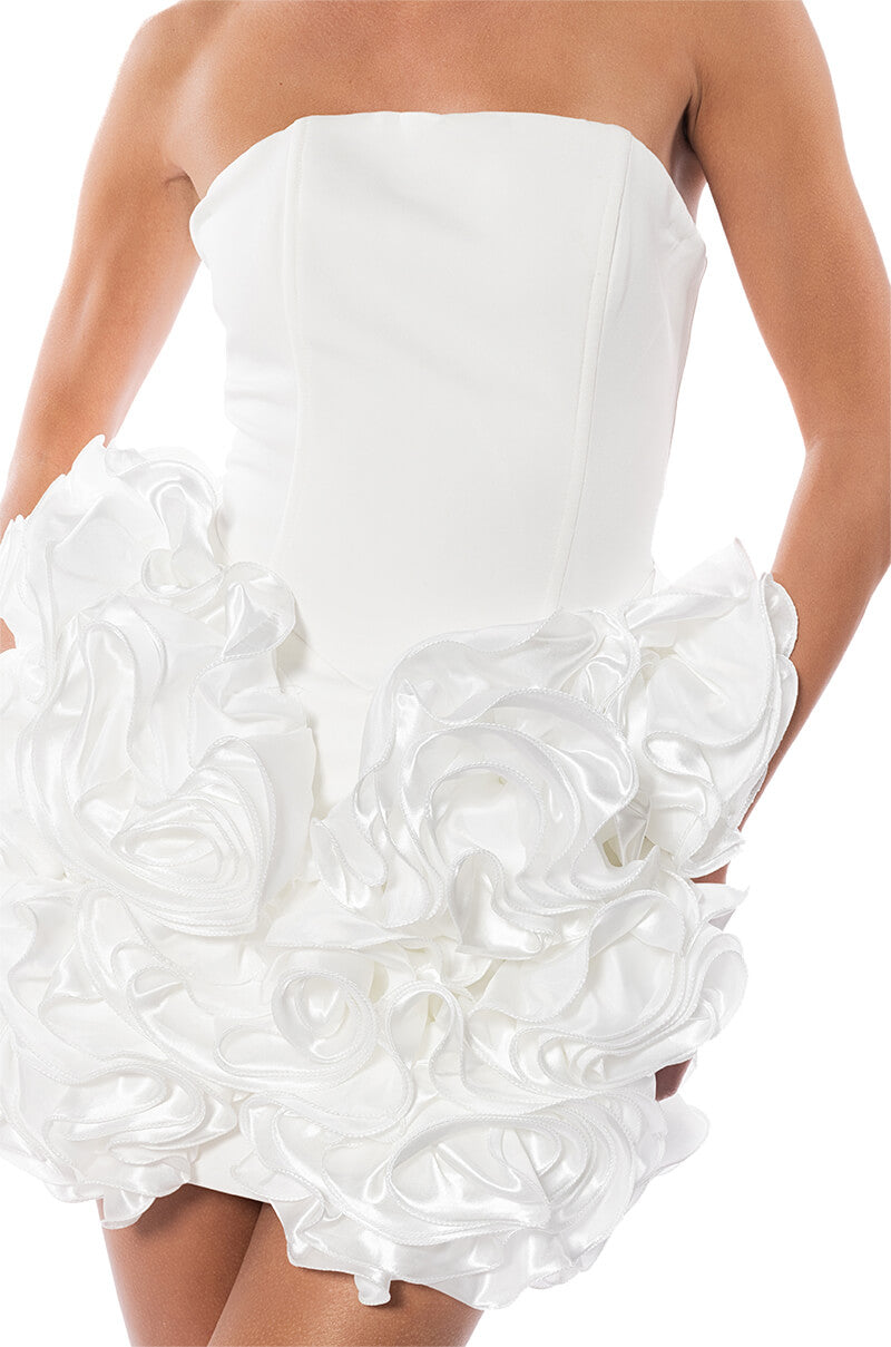 BLISS FLORAL RUFFLES STRAPLESS MINI DRESS