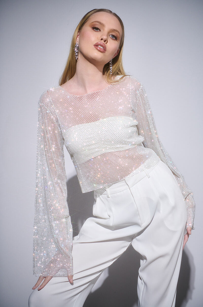 BLURRED LOVE LONG SLEEVE RHINESTONE TOP