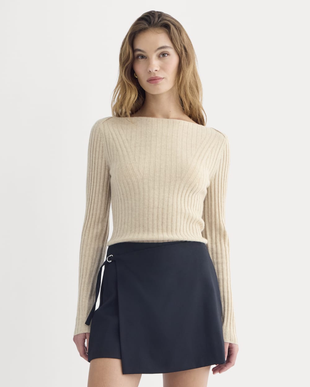 Cashmere Ribbed Boat-Neck Sweater | Heather Light Camel