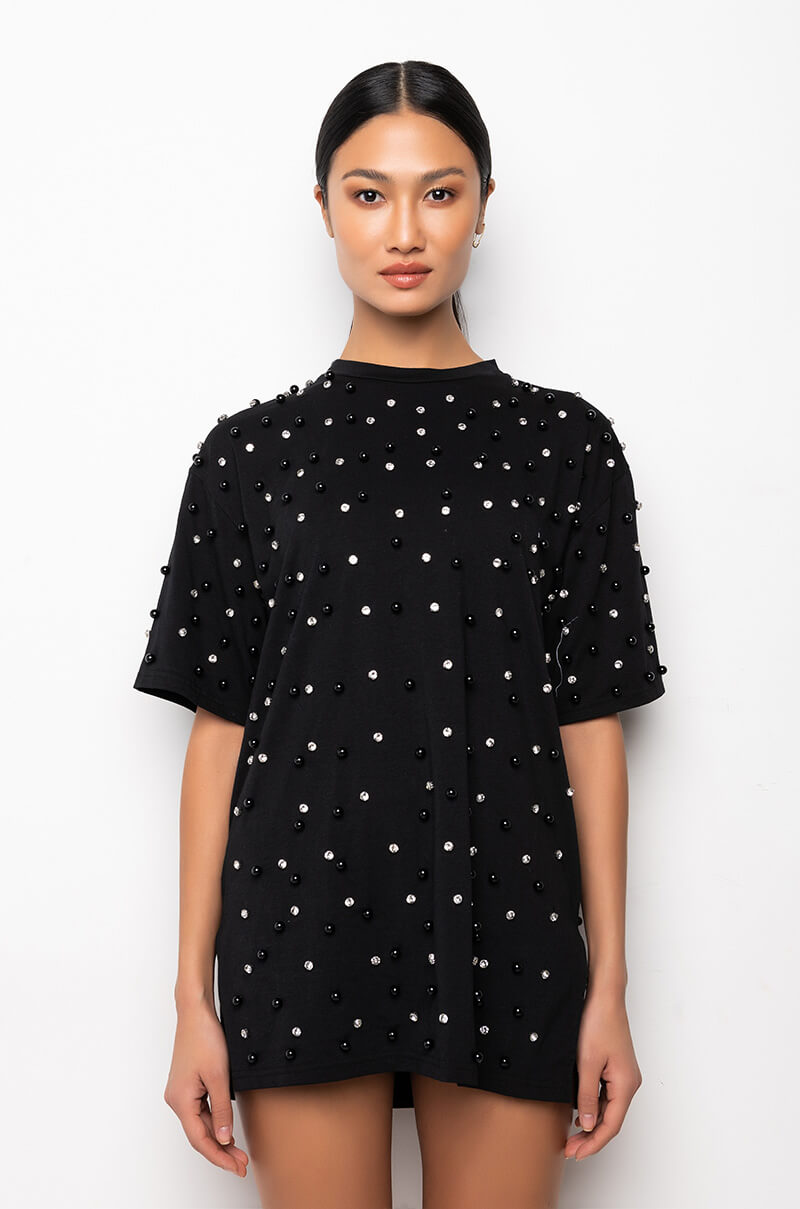 CECE EMBELLISHED OVERSIZED T SHIRT