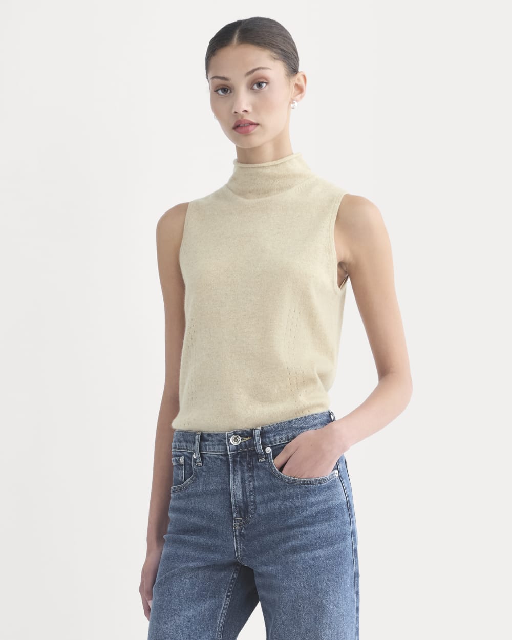 Cashmere Funnel-Neck Tank | Heather Light Camel