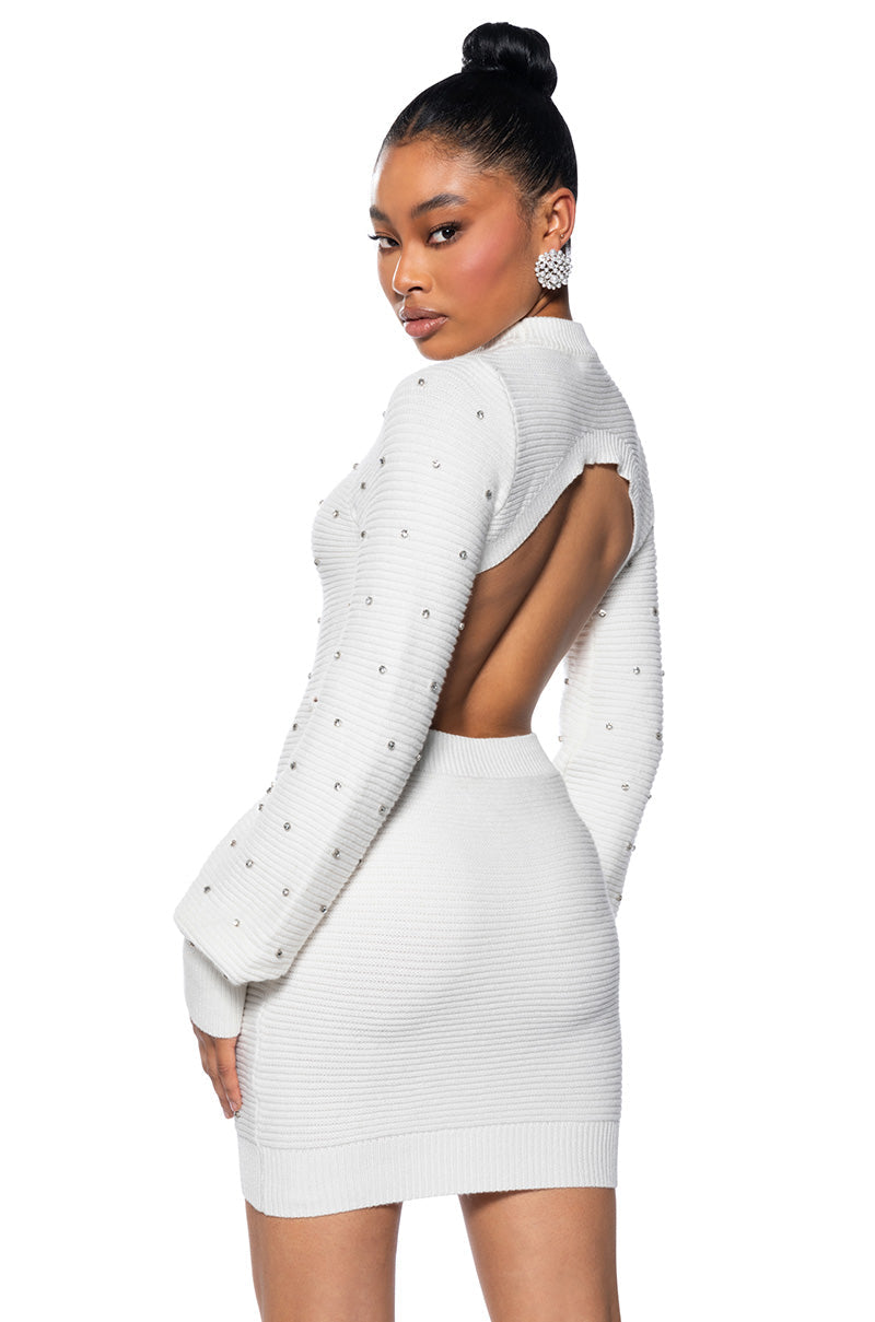 DAY TO NIGHT EMBELLISHED KNIT DRESS