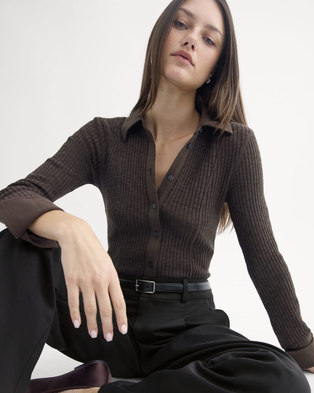 Cozy Rib Button-Up | Coffee Bean