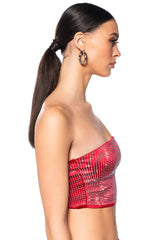 DECISION MAKER RHINESTONE TUBE TOP IN RED