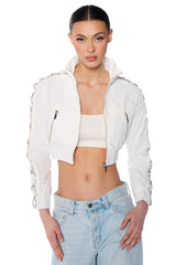 DIAMOND LACE UP TRACK JACKET IN WHITE