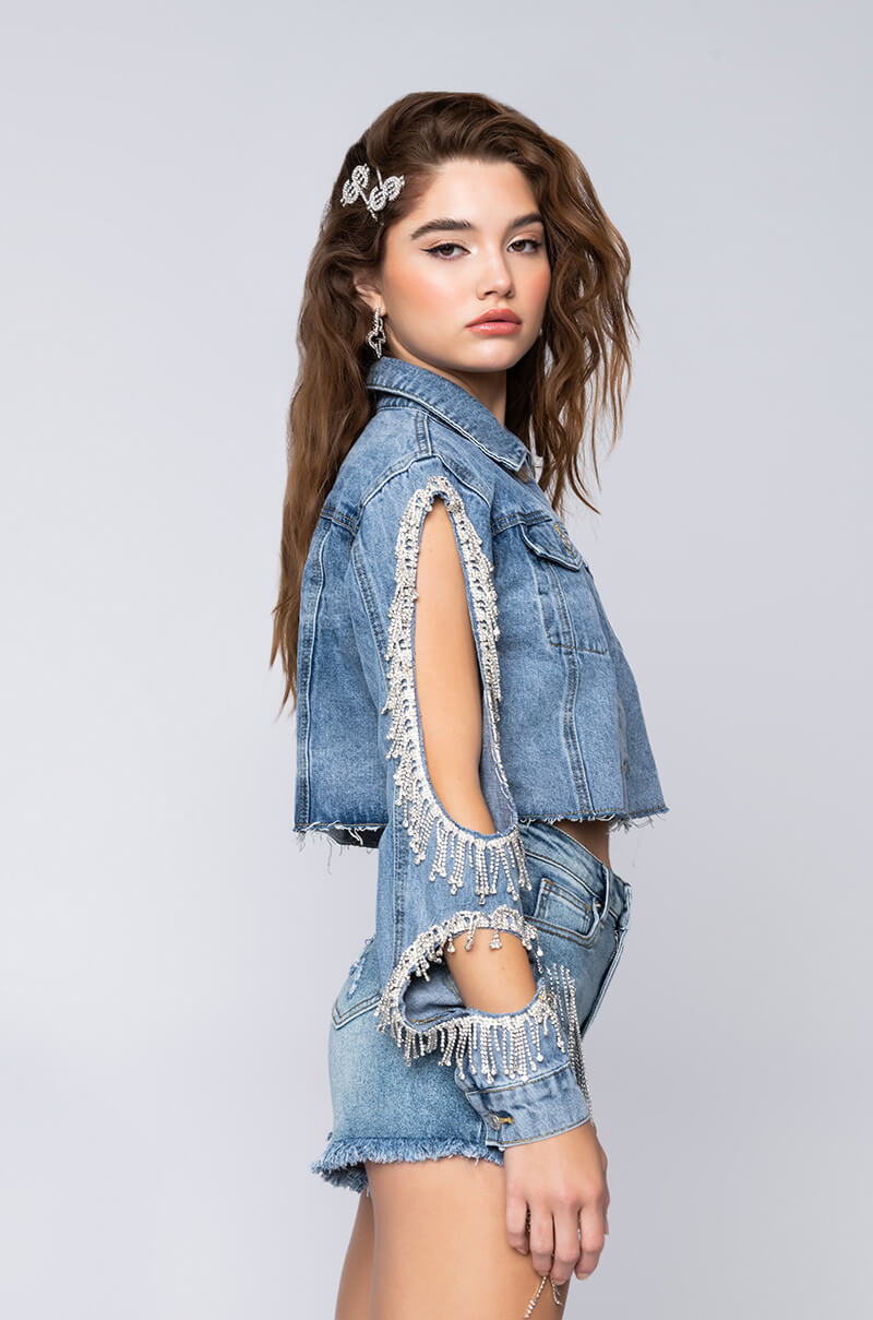 DIAMOND CUT OUT CROP DENIM JACKET