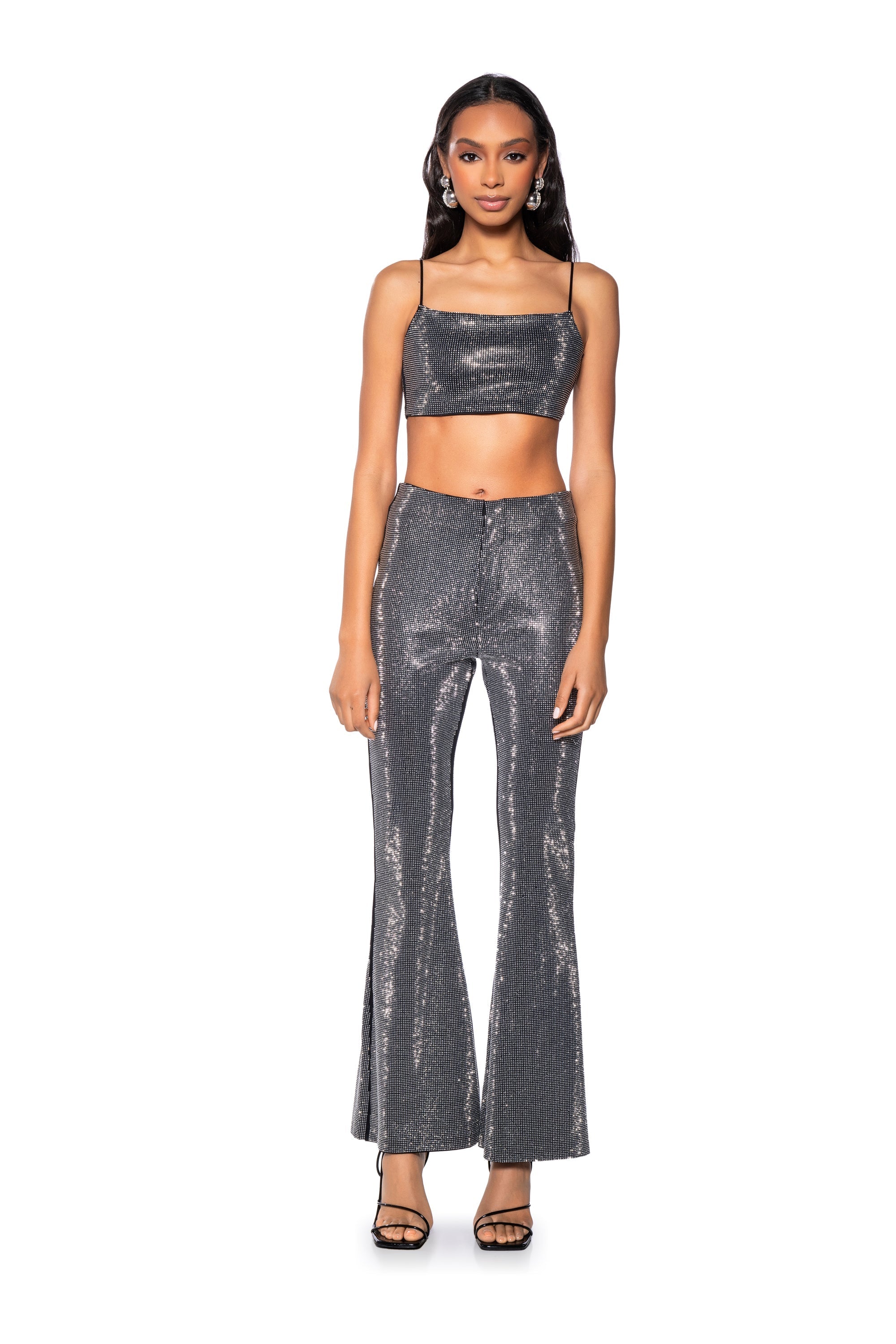 DIAMONDS DANCING FLARE LEG TROUSER IN BLACK