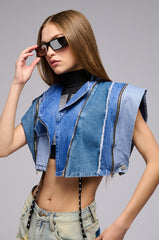 EASY LOVING CROP DENIM TOP