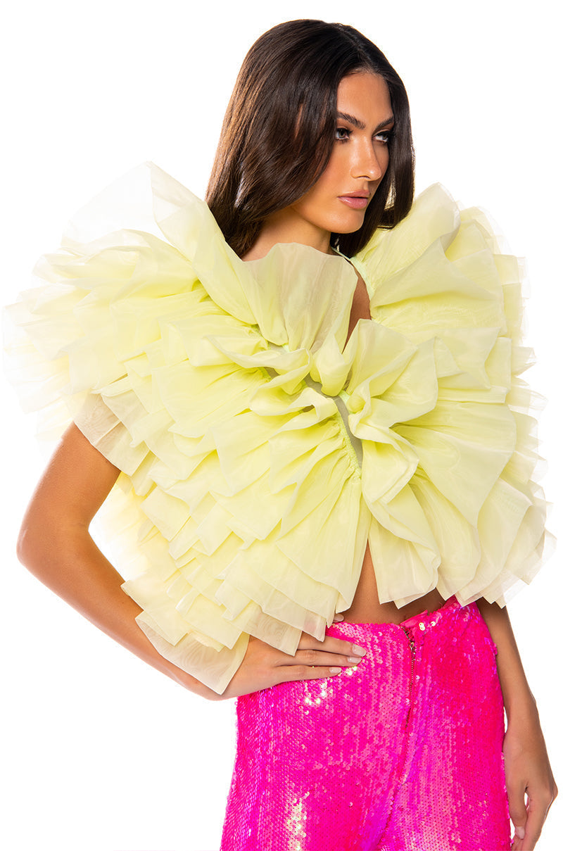 ELENA STATEMENT RUFFLE TOP IN YELLOW