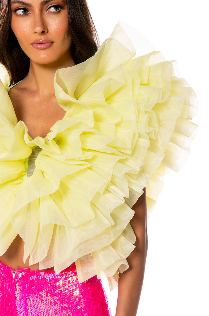 ELENA STATEMENT RUFFLE TOP IN YELLOW