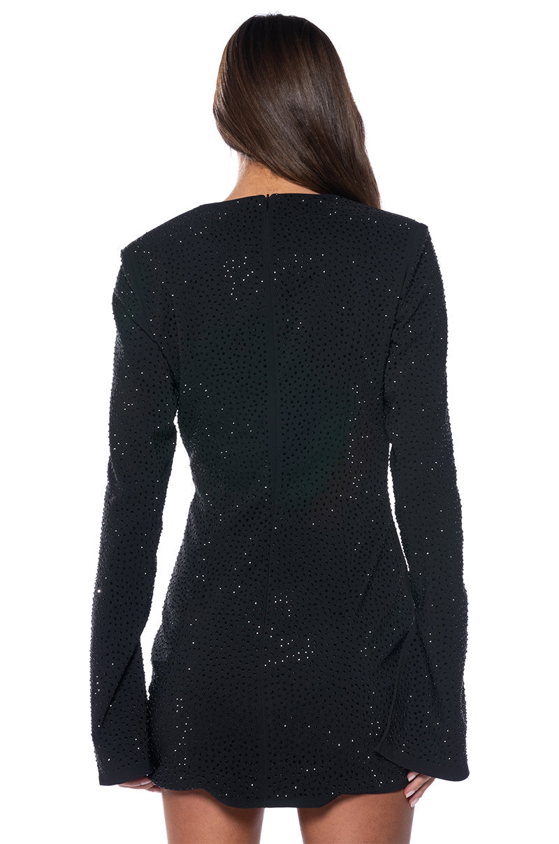 ELIANA TWIST DETAIL EMBELLISHED LONG SLEEVE MINI DRESS