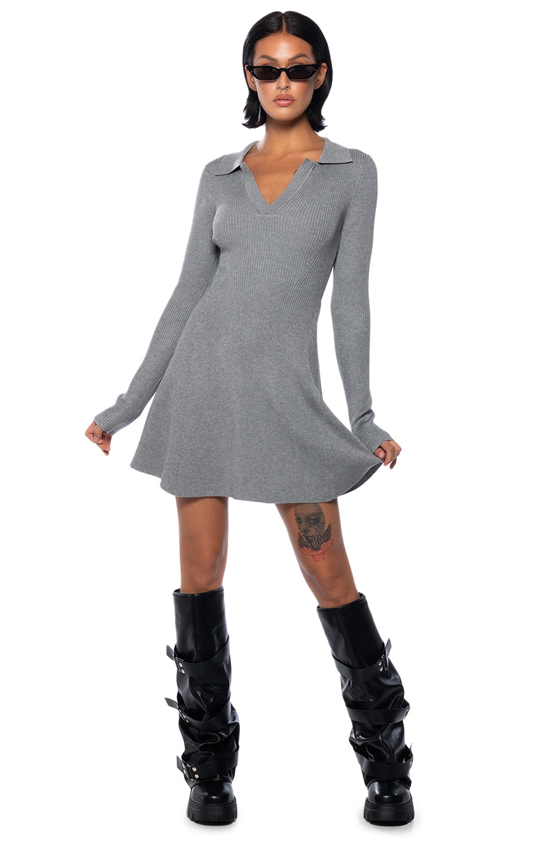 ELLA SWEATER KNIT COLLARED MINI DRESS