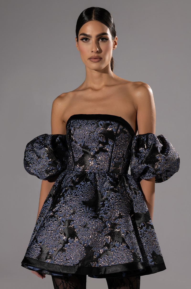 ELOISE OFF THE SHOULDER BROCADE DRESS