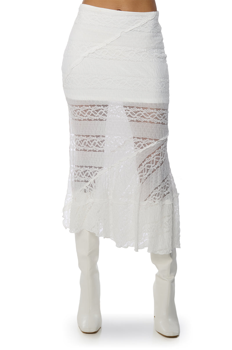 EMELIA LACE TRIM TIERED MIDI SKIRT