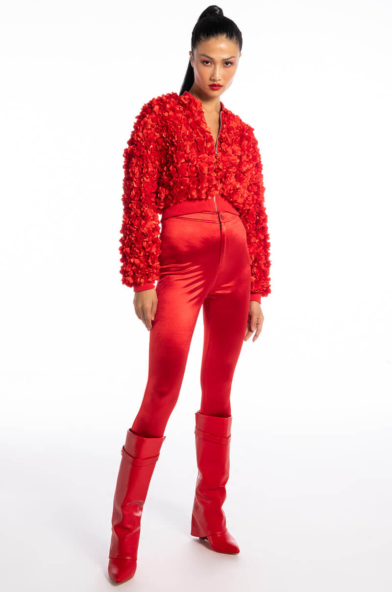 EN ROSE 3D FLORAL VARSITY BOMBER