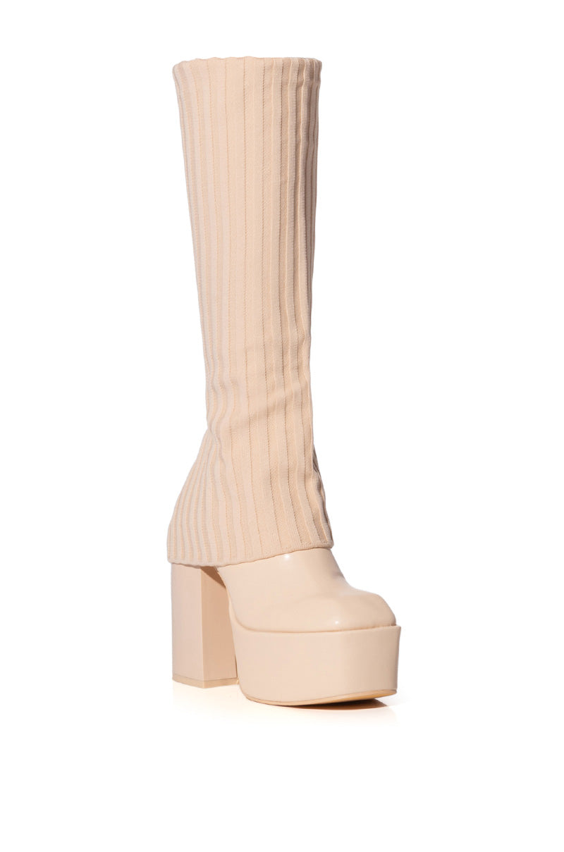 LEILA KNIT FOLD OVER CHUNKY BOOT IN NUDE