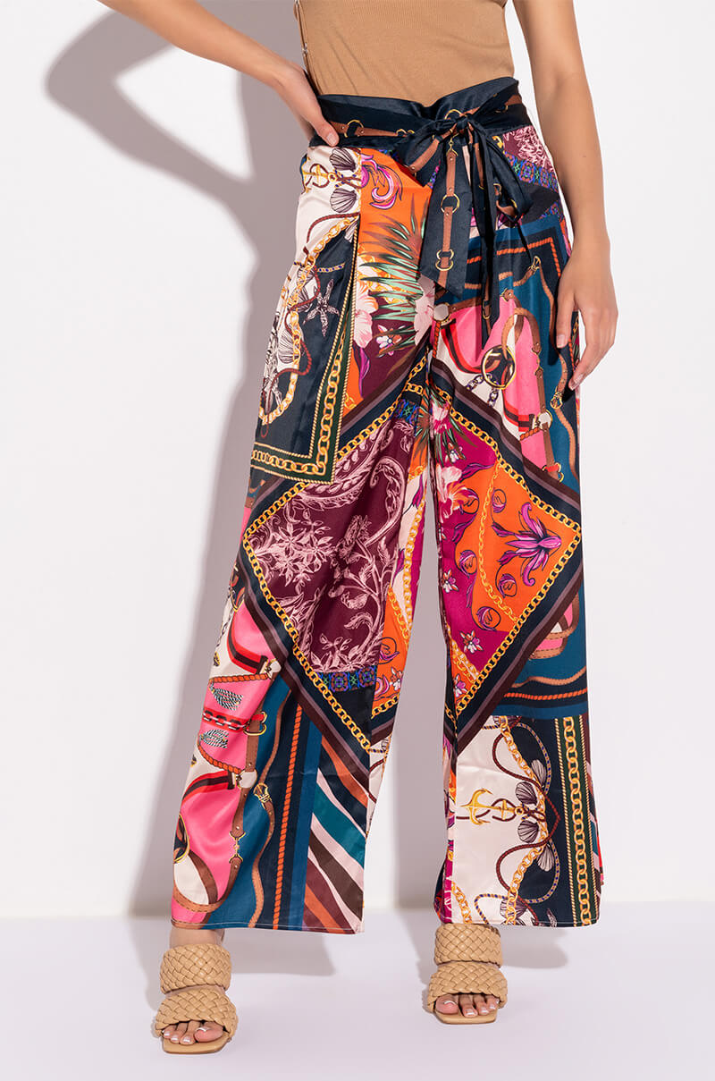 EXCUSE ME TIE FRONT WIDE LEG PALAZZO PANTS