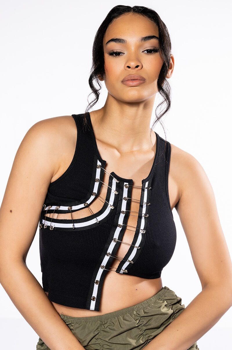 EXPENSIVE TASTE PIN DETAIL TOP