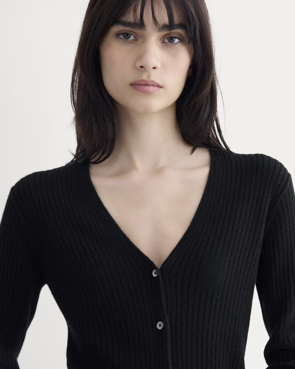 Cashmere Ribbed V-Neck Cardigan | Black