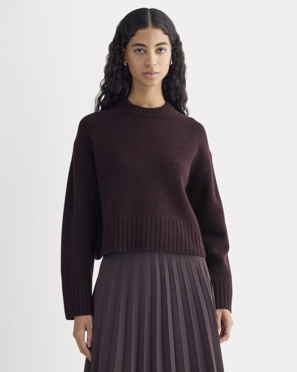 Cropped Boxy Crew in Luxe Merino | Heathered Winetasting