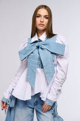 FAITH DENIM TIE POPLIN BLOUSE