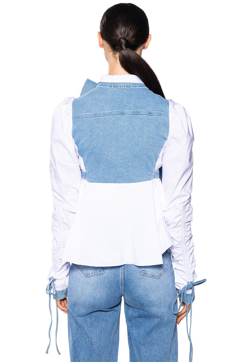 FAITH DENIM TIE POPLIN BLOUSE
