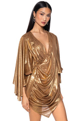 FANTASY DRAPED METALLIC MINI DRESS