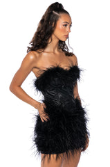 FATAL ATTRACTION FEATHER DETAILED MINI DRESS