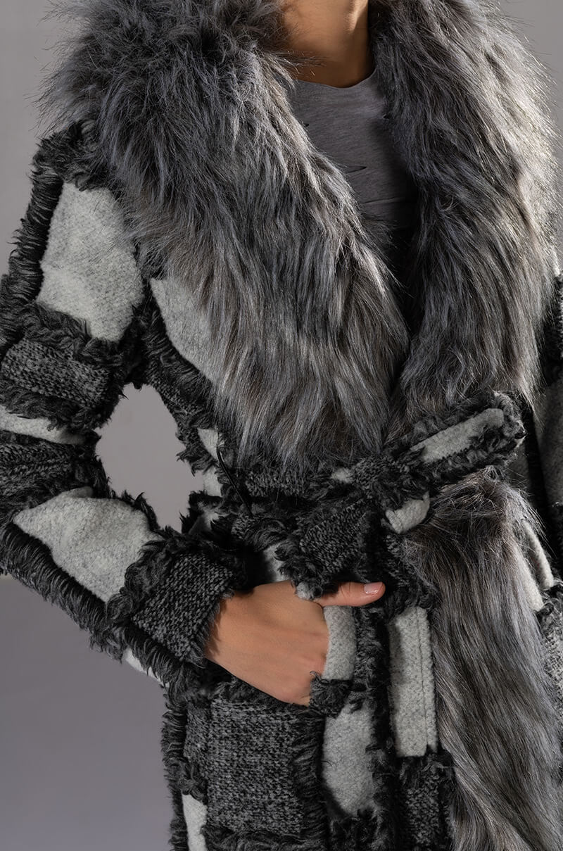 FAUX FUR WOOL MIX COAT