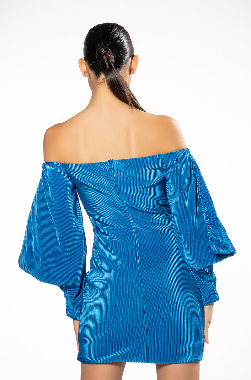 FAYE OFF THE SHOULDER PLEATED MINI DRESS