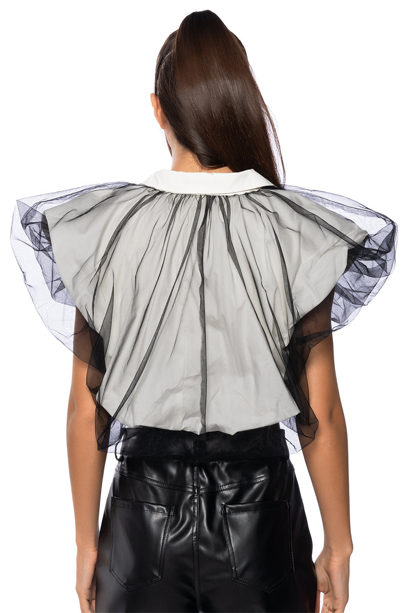 FEELIN CHIC TULLE COLLARED BLOUSE